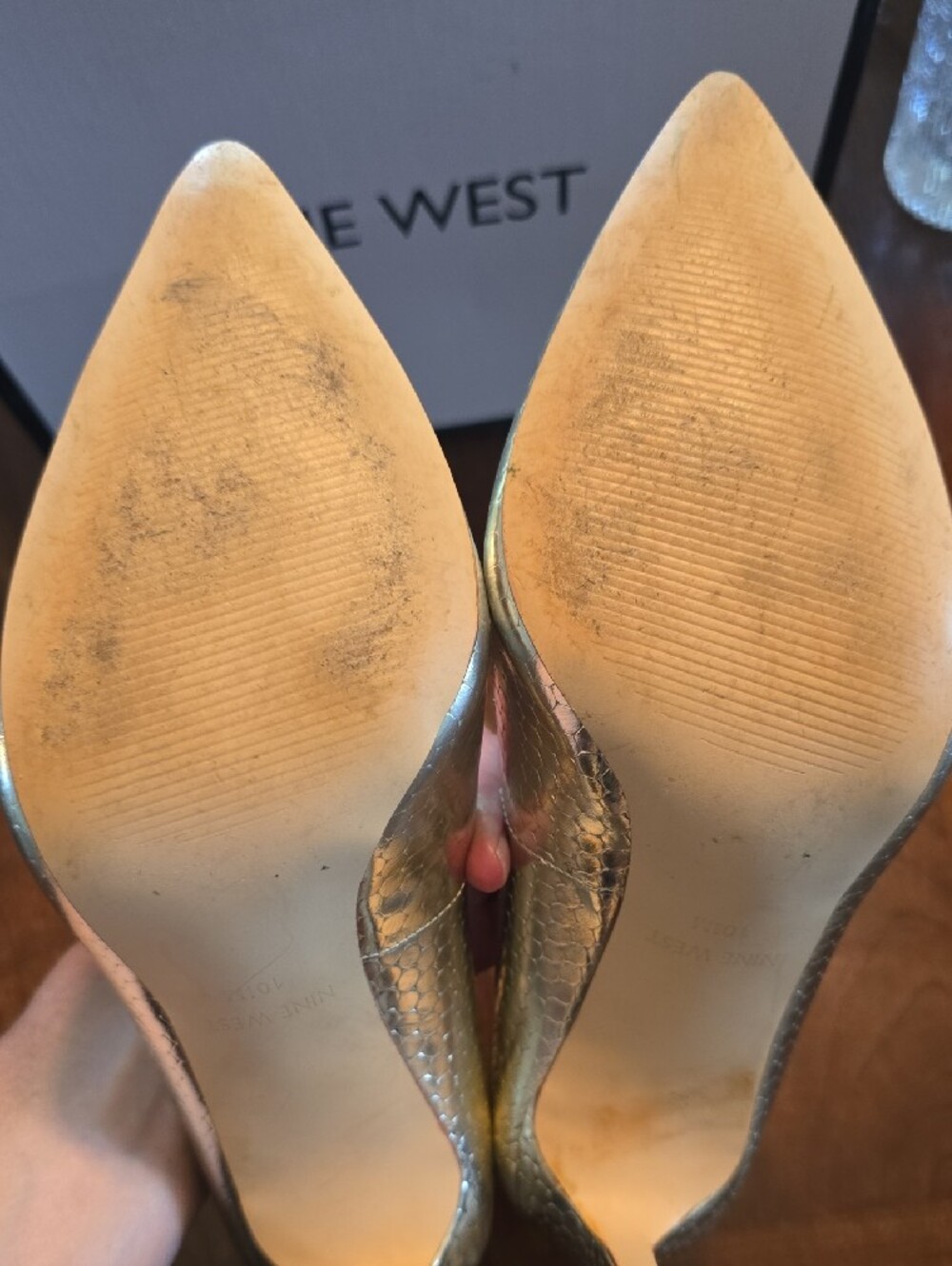 Nine West Metallic Gold Textured Pointed-Toe Pumps - Picture 6 of 12